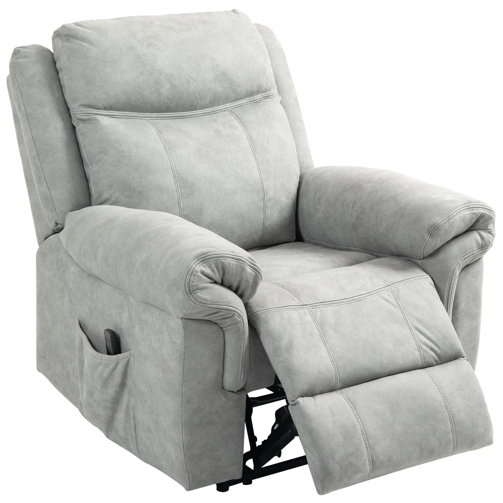 Manual Recliner Chair with Vibration Massage, Side Pockets, Microfibre Reclining Chair for Living Room, Grey Sofas & Reclining Chairs Grey at Gallery Canada