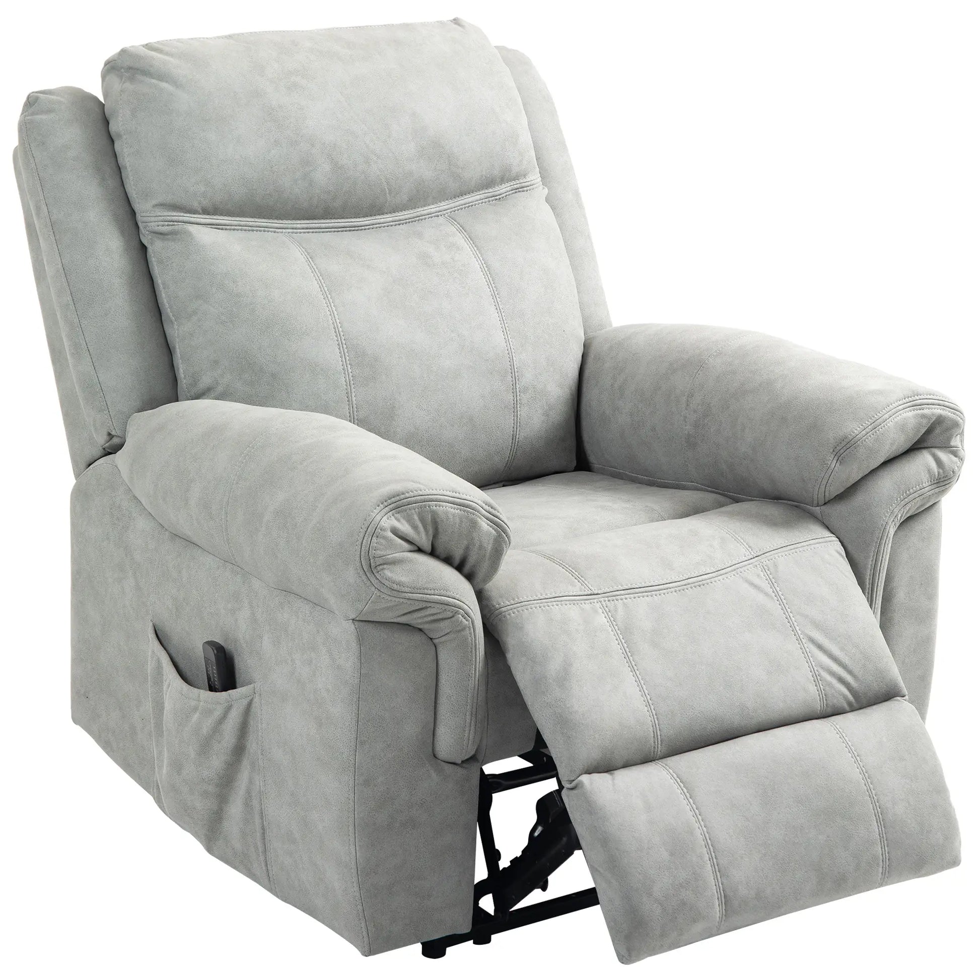 Manual Recliner Chair with Vibration Massage, Side Pockets, Microfibre Reclining Chair for Living Room, Grey Sofas & Reclining Chairs Grey at Gallery Canada