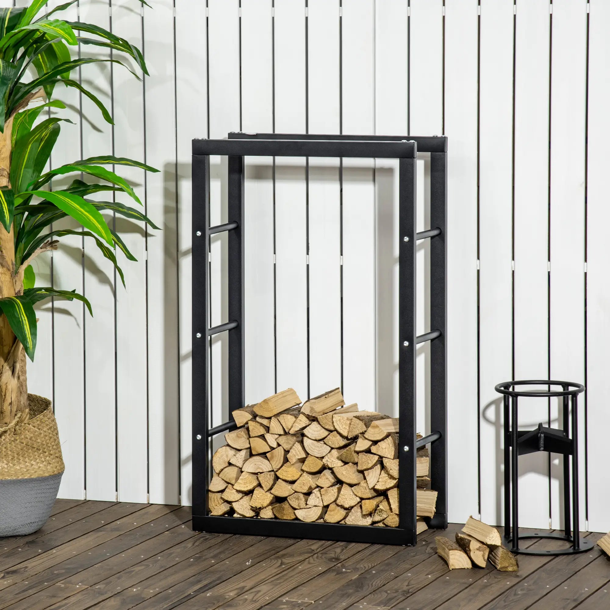 Outdoor Firewood Rack, Log Holder with Handles, 220 lbs. Capacity, 23.6