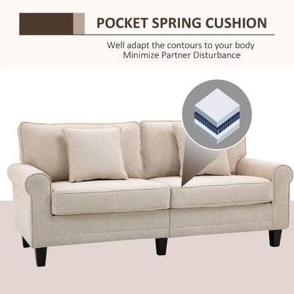 Modern 3 Seater Sofa, Corduroy Fabric, Pine Wood Legs, Beige 3-Seater Sofas at Gallery Canada