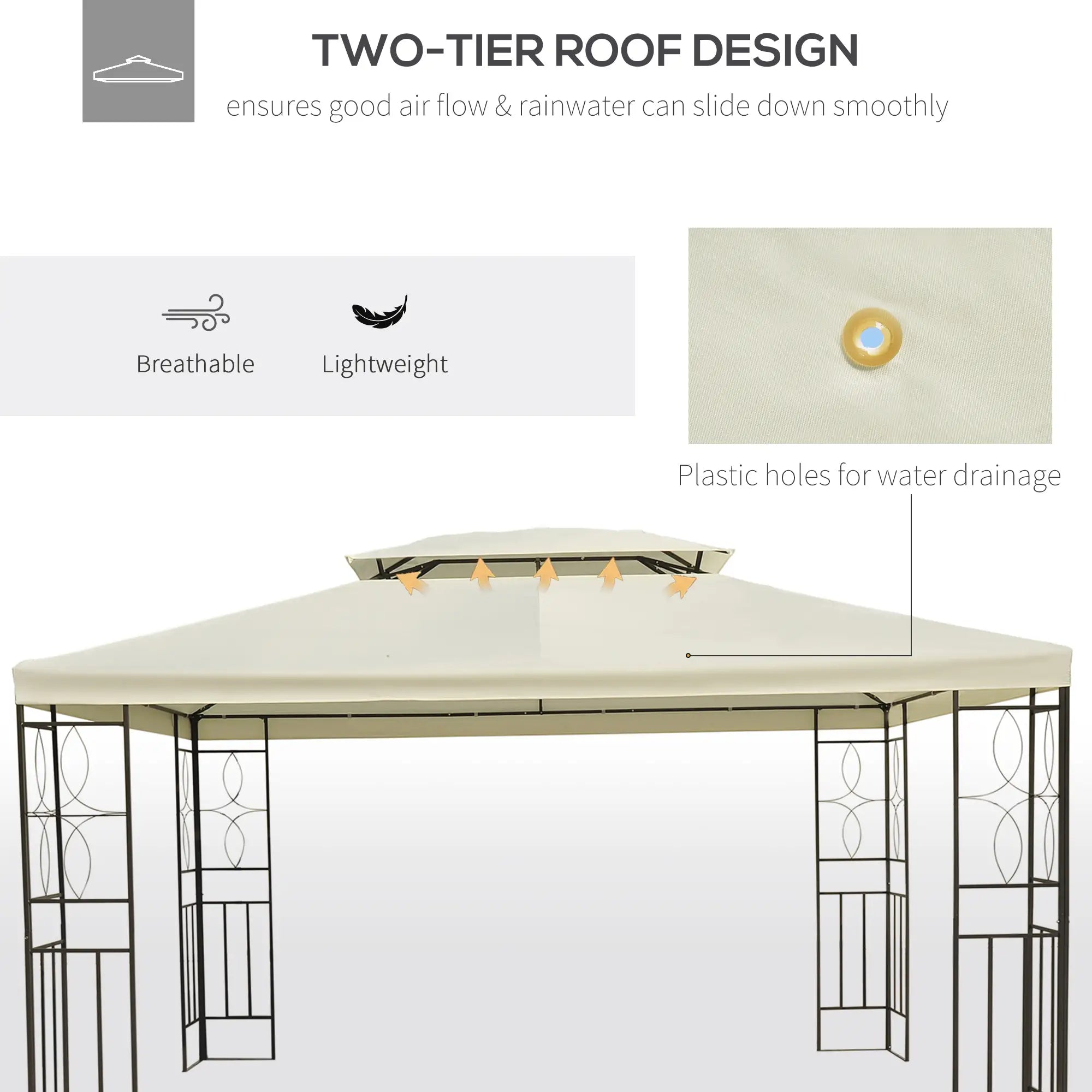 10x13ft Steel Gazebo, Sun Shelter, Vented Roof, Cream White Gazebos at Gallery Canada