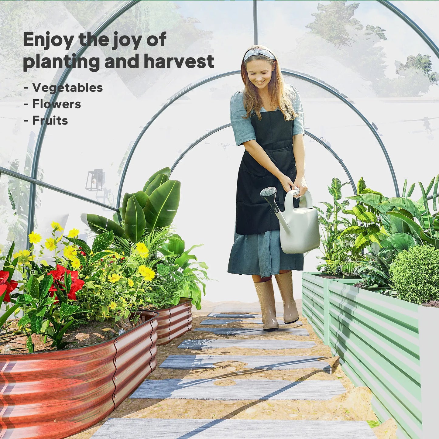 Polytunnel Greenhouse, Roll-Up Door, Mesh Window, 3 x 2 x 2 m, Clear