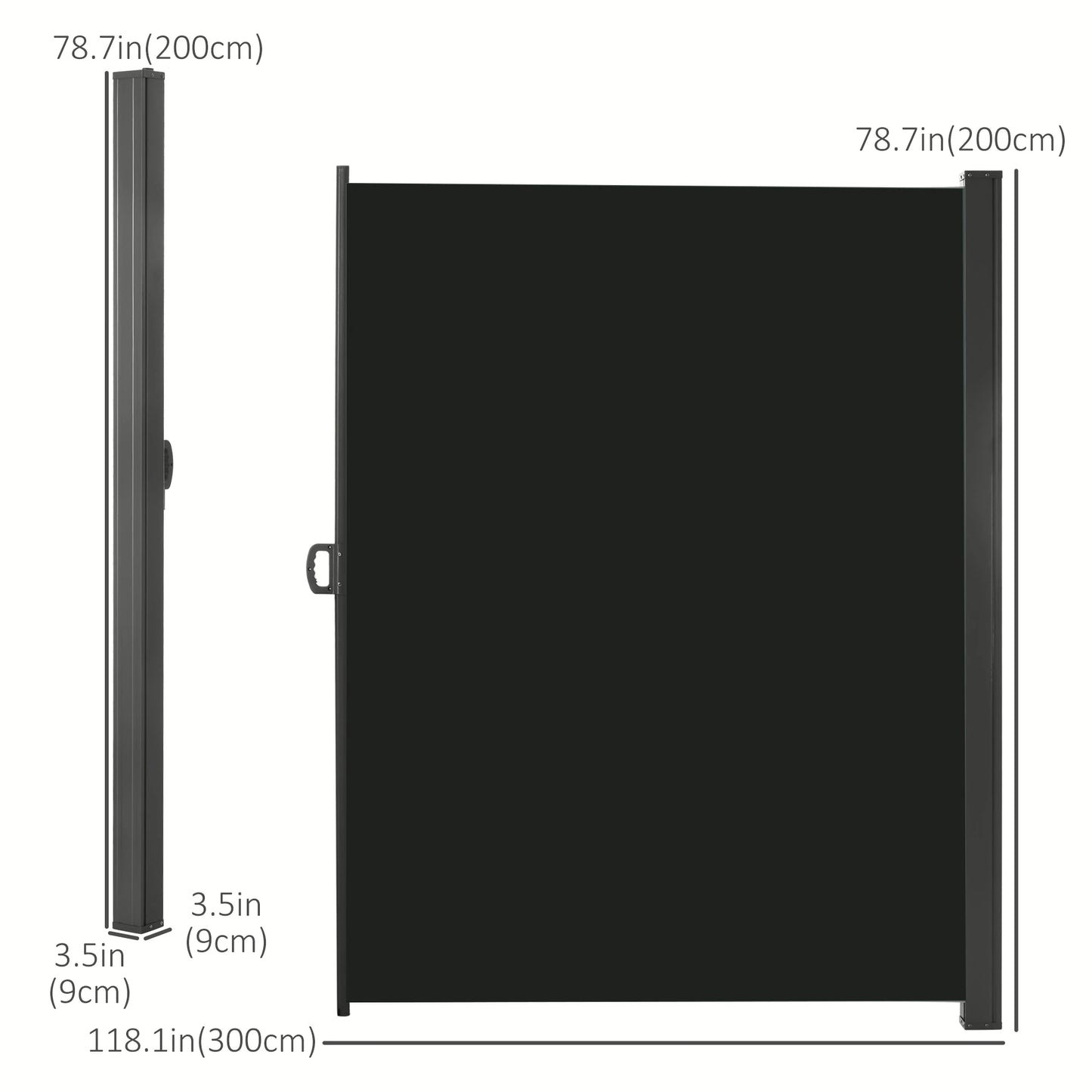 118" x 79" Retractable Side Awning, Outdoor Folding Privacy Screen, UV & Wind Resistant, Black Side Awnings at Gallery Canada