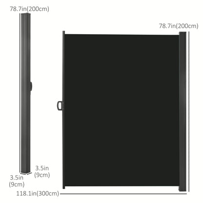 118" x 79" Retractable Side Awning, Outdoor Folding Privacy Screen, UV & Wind Resistant, Black Side Awnings at Gallery Canada