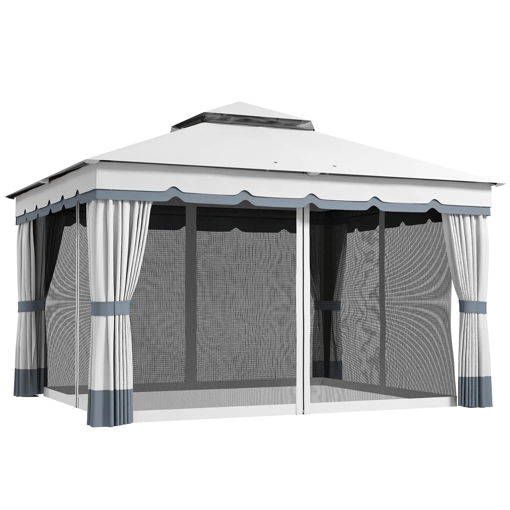 10' x 12' Double Roof Gazebo, Outdoor Shelter with Netting, Curtains Gazebos at Gallery Canada