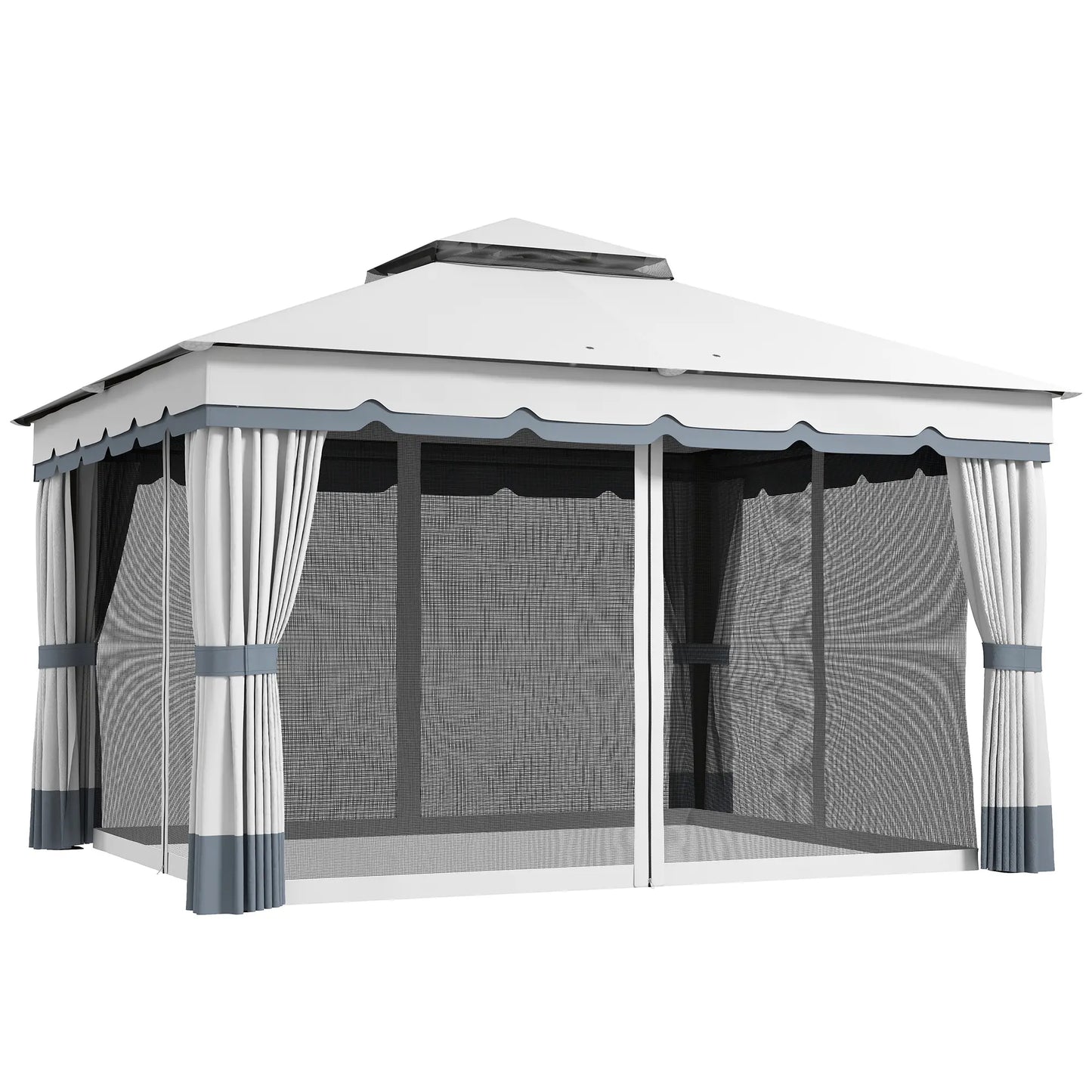 10' x 12' Double Roof Gazebo, Outdoor Shelter with Netting, Curtains Gazebos at Gallery Canada