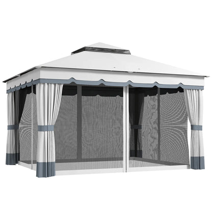 10' x 12' Double Roof Gazebo, Outdoor Shelter with Netting, Curtains Gazebos at Gallery Canada