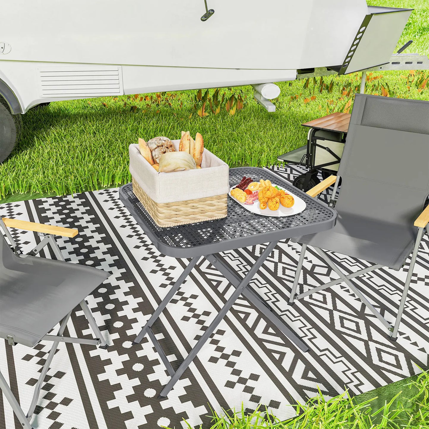 27.5" Square Outdoor Folding Table, Grid Rattan-Like Top, Light Grey Patio Dinning Tables at Gallery Canada
