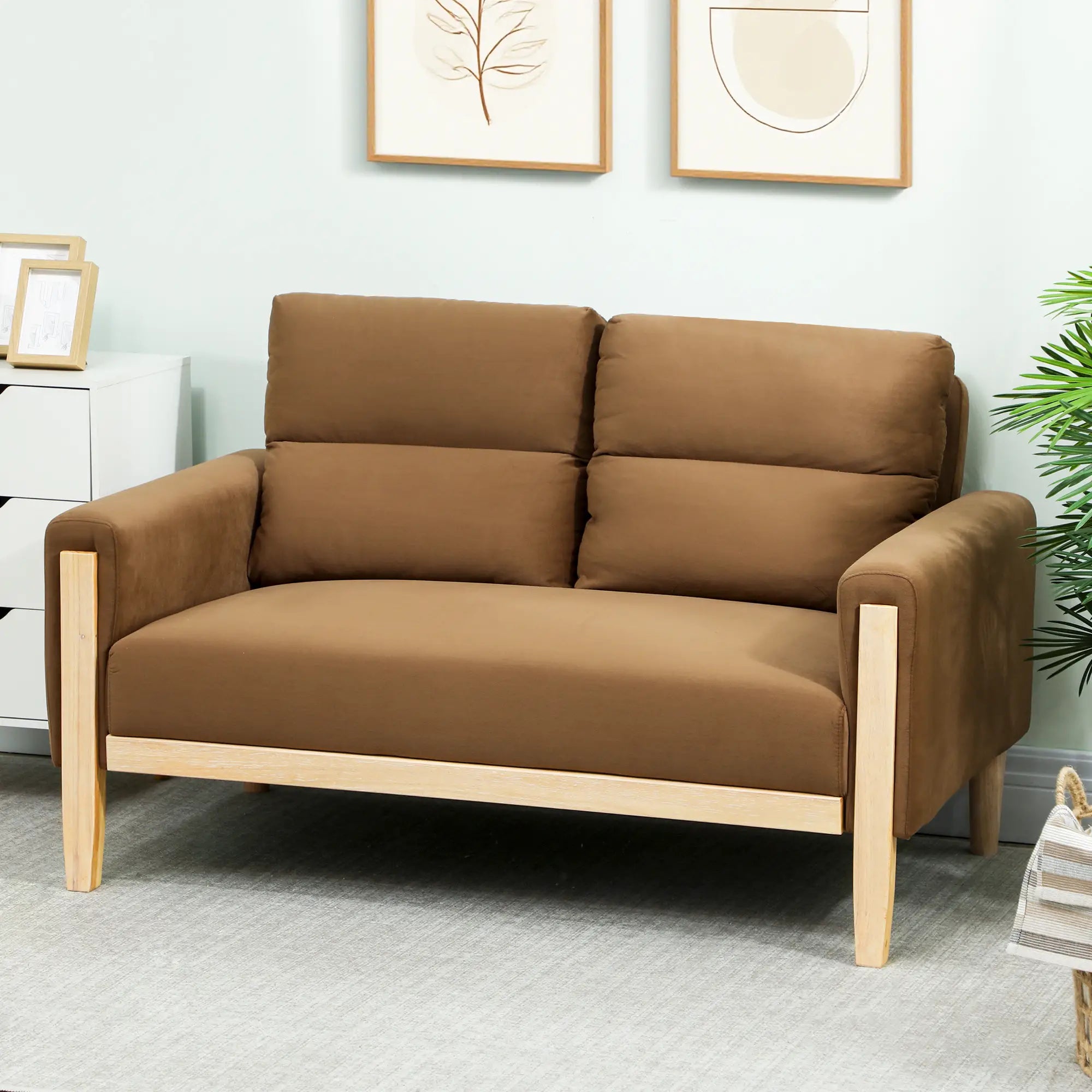 53 Inch Loveseat Sofa, 2 Seater Couch, Solid Wood Legs, Modern Velvet, Brown 2-Seater Sofas at Gallery Canada
