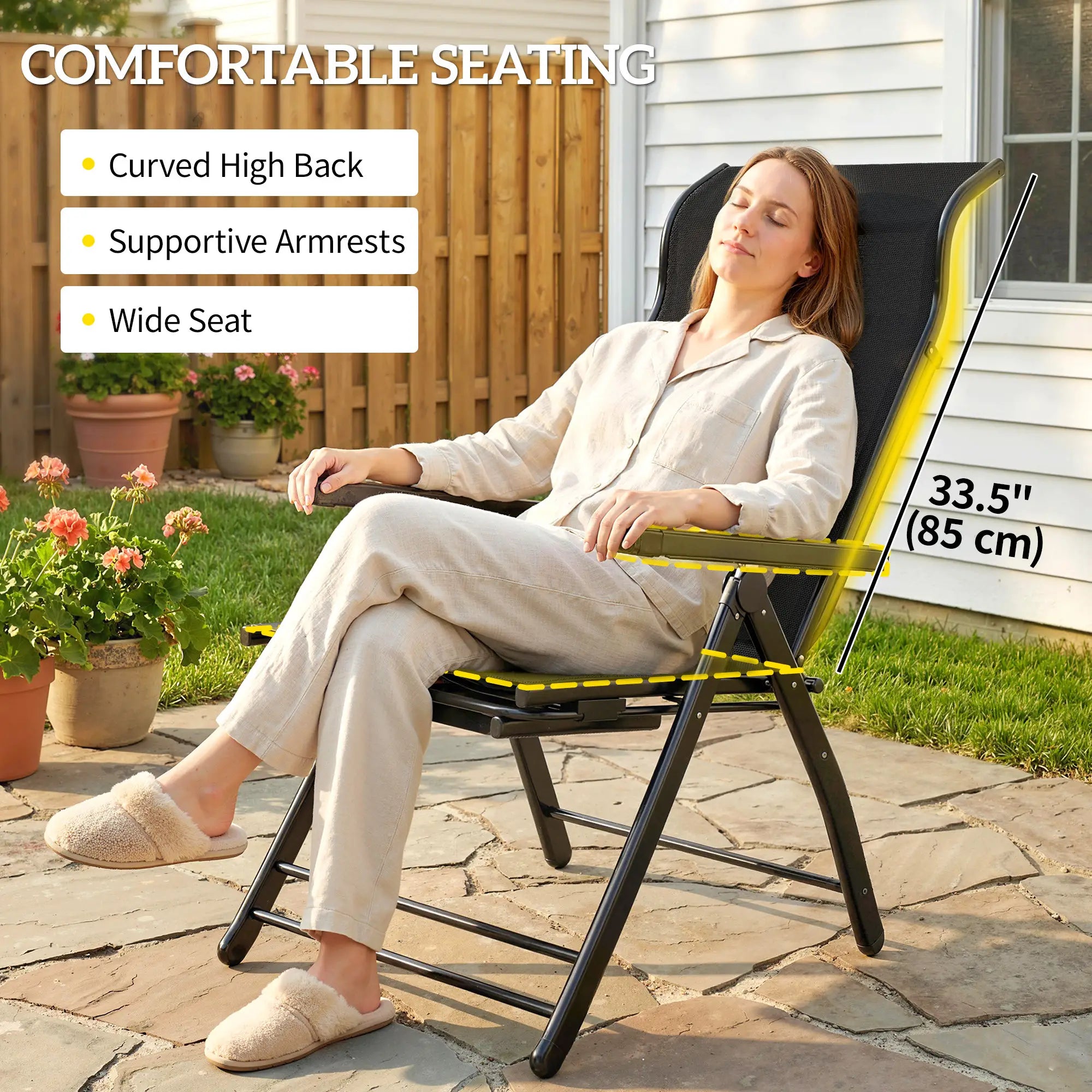 Folding Patio Chairs Set of 2, 5-Position Outdoor Lounge Chairs, Black Lounger Chairs at Gallery Canada