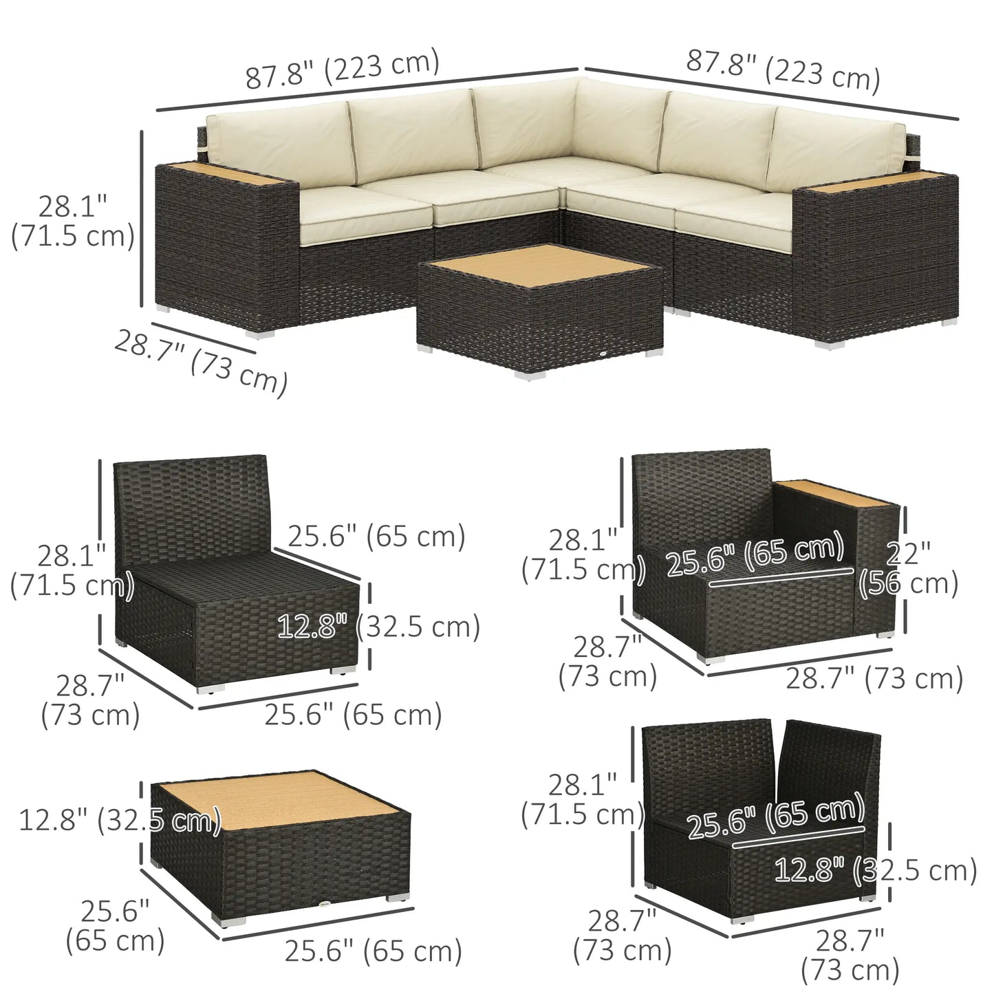 6-Piece Outdoor Rattan Patio Set, Corner Sofa, Wood-Plastic Table, Light Khaki Patio Furniture Sets at Gallery Canada