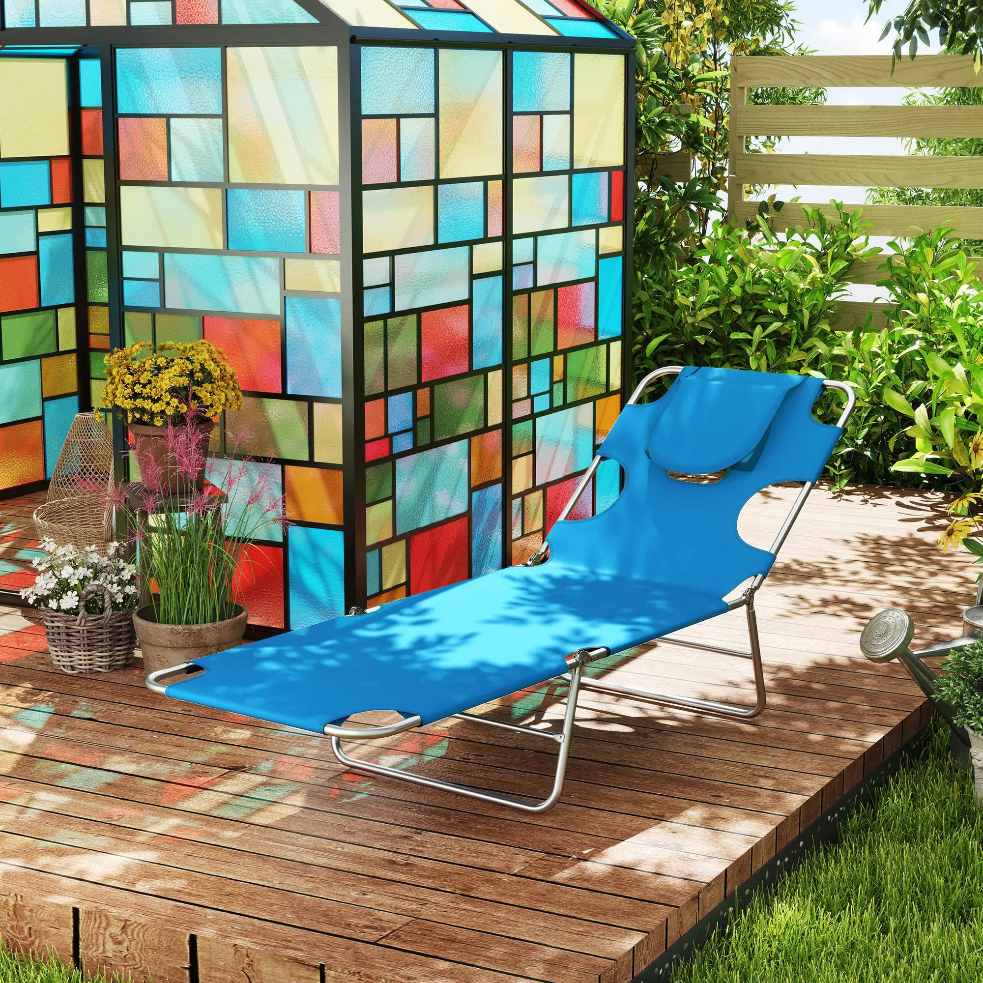 Folding Outdoor Lounge Chair, 5-Level Tanning Chair, Blue Lounger Chairs at Gallery Canada