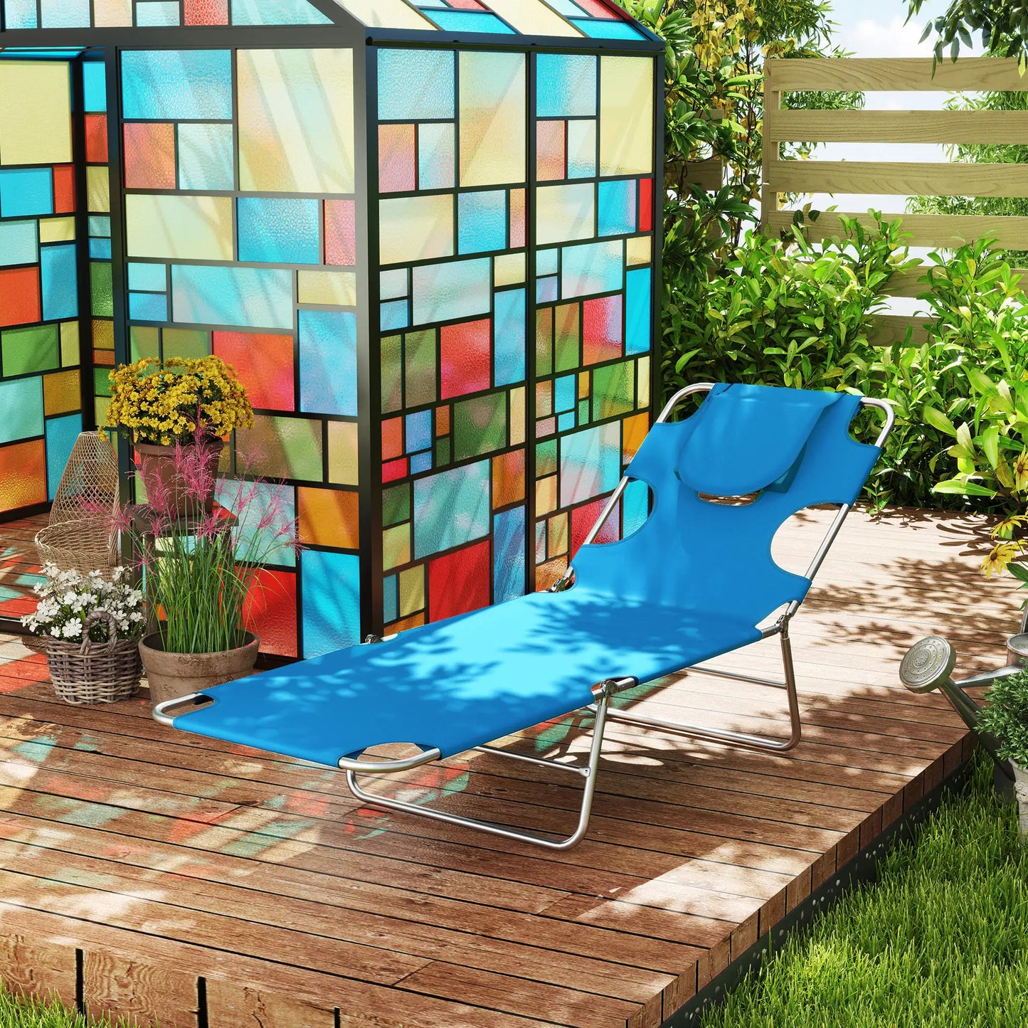 Folding Outdoor Lounge Chair, 5-Level Tanning Chair, Blue Lounger Chairs at Gallery Canada