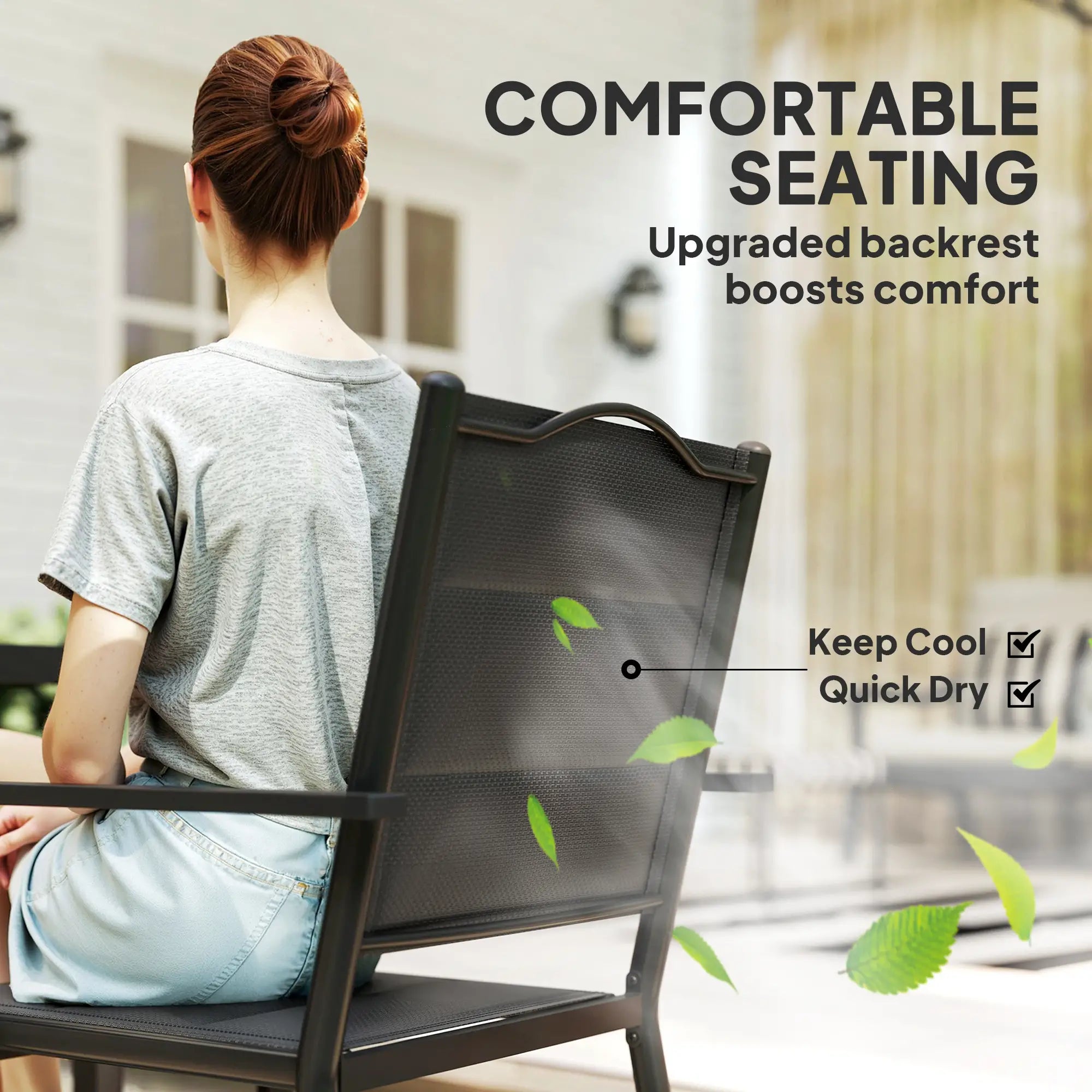 5 Piece Outdoor Dining Set, 4 Stackable Chairs, Rectangle Table, Tempered Glass Top, Steel Frame, Black Outdoor Dining Sets at Gallery Canada