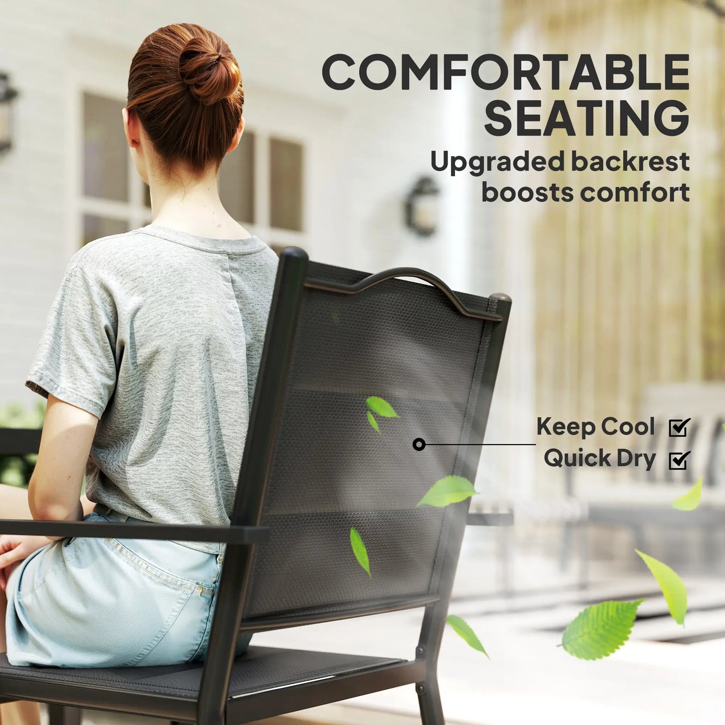 5 Piece Outdoor Dining Set, 4 Stackable Chairs, Rectangle Table, Tempered Glass Top, Steel Frame, Black Outdoor Dining Sets at Gallery Canada