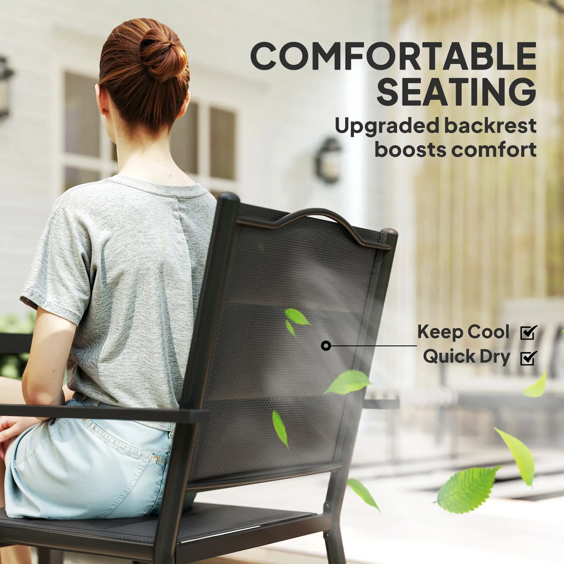 5 Piece Outdoor Dining Set, 4 Stackable Chairs, Rectangle Table, Tempered Glass Top, Steel Frame, Black Outdoor Dining Sets at Gallery Canada