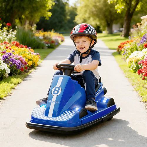 6V Bumper Car for Kids, 360 Degree Spin, Dual Motors, Music, Blue
