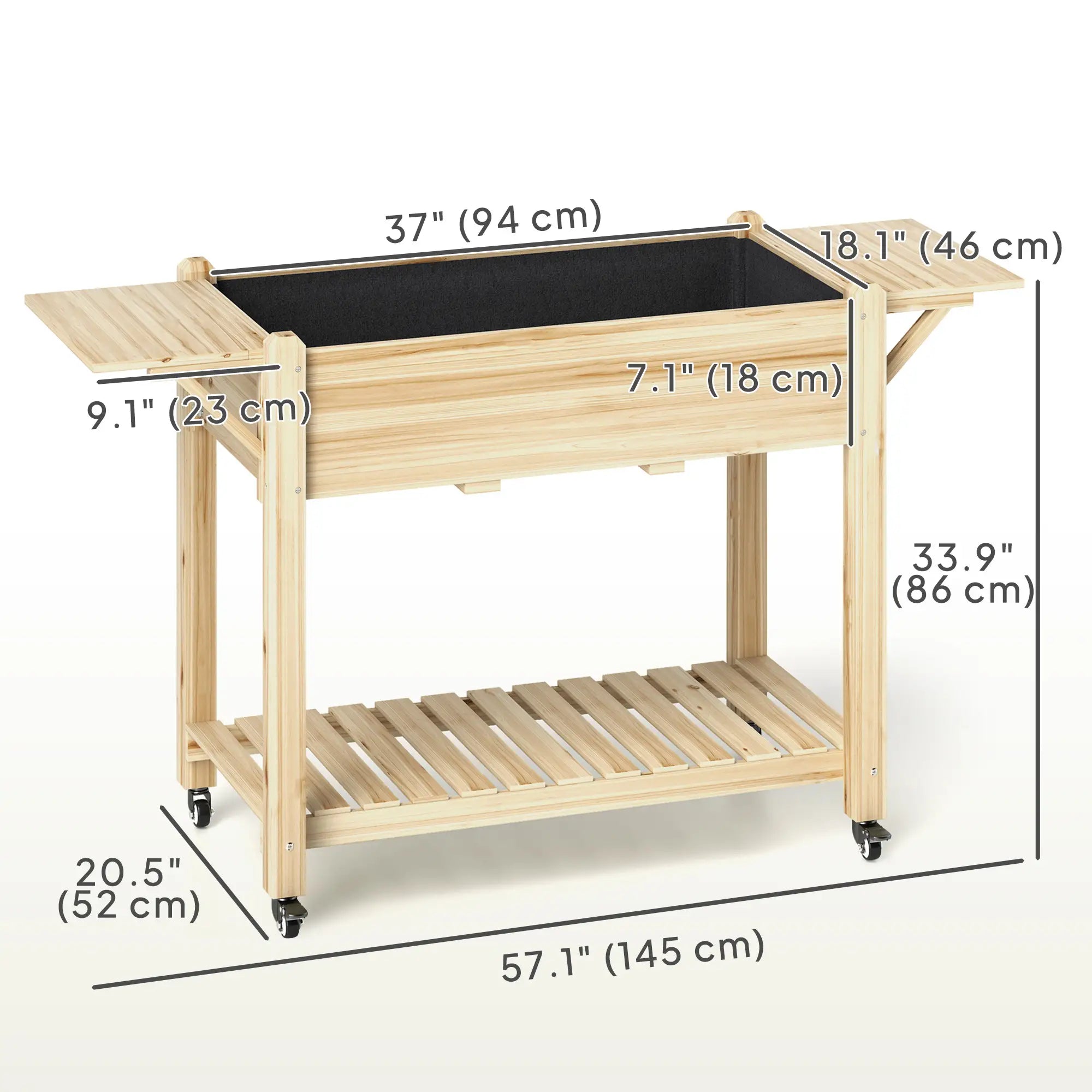 Raised Garden Bed, Wood Planter Box with Wheels, Side Tables, Natural Raised Garden Beds at Gallery Canada