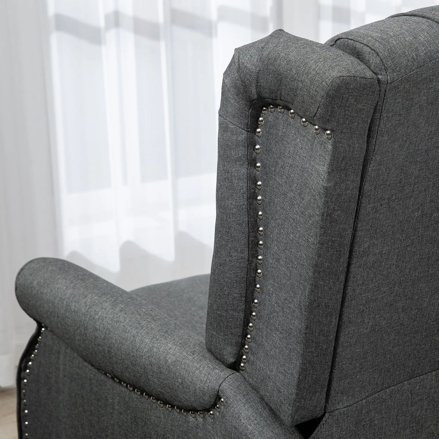 Wingback Reclining Chair with Footrest, Button Tufted, Dark Grey Single Sofas at Gallery Canada
