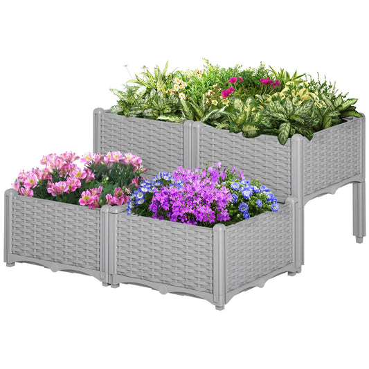 4-piece Raised Garden Bed PP Raised Flower Bed Vegetable Herb Grow Box Stand Grey - Gallery Canada