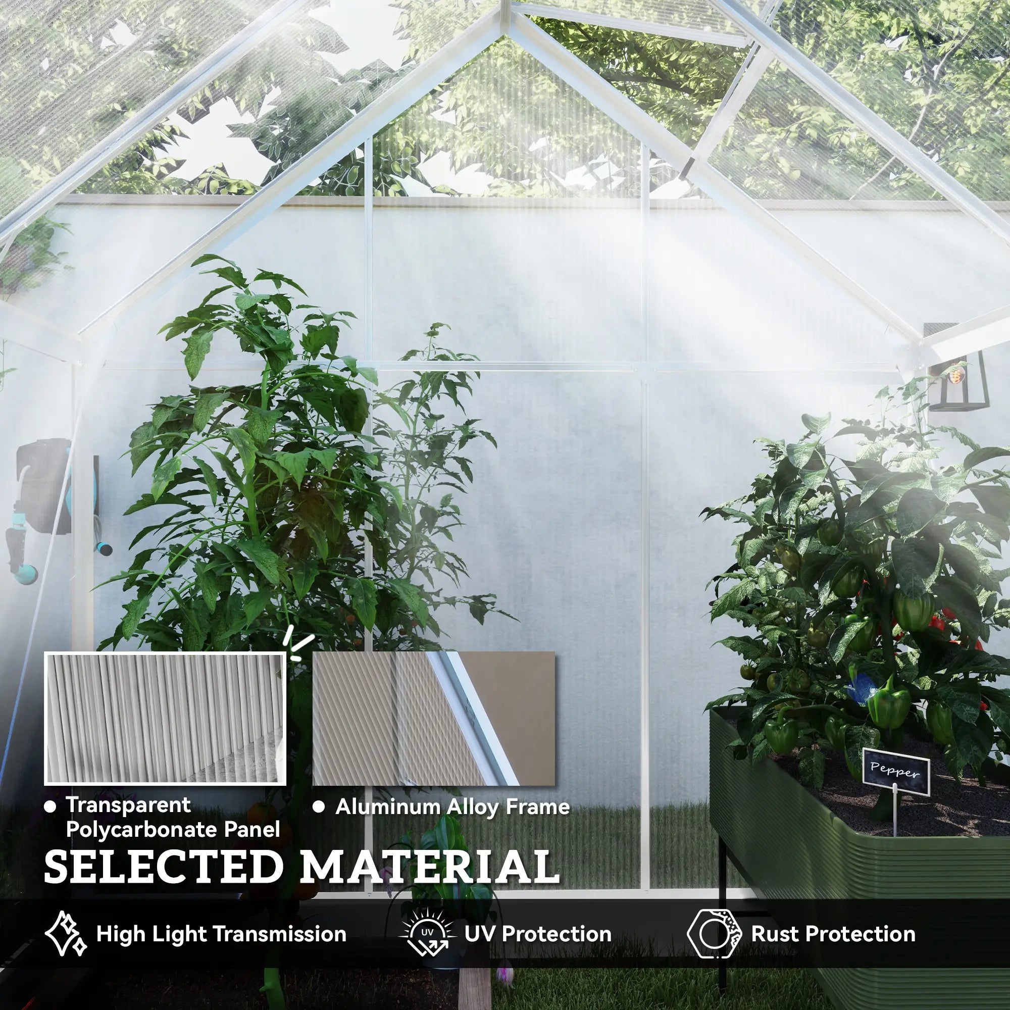 6' x 4' Walk-In Greenhouse, Polycarbonate, Sliding Door, Window, Aluminium Frame, Silver Walk In Greenhouses at Gallery Canada