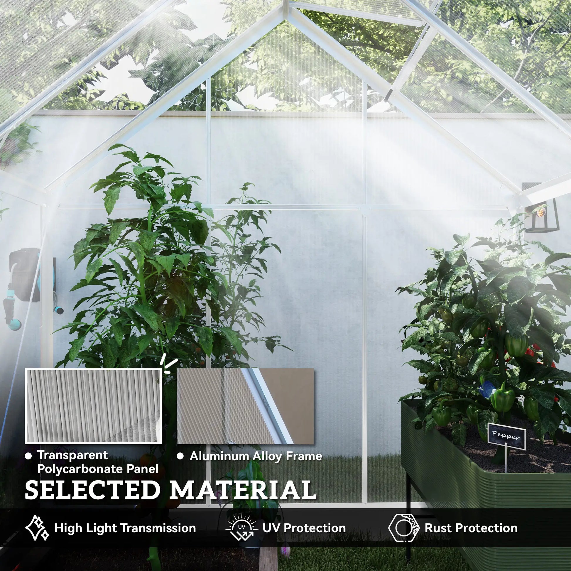 6' x 4' Walk-In Greenhouse, Polycarbonate, Sliding Door, Window, Aluminium Frame, Silver Walk In Greenhouses at Gallery Canada