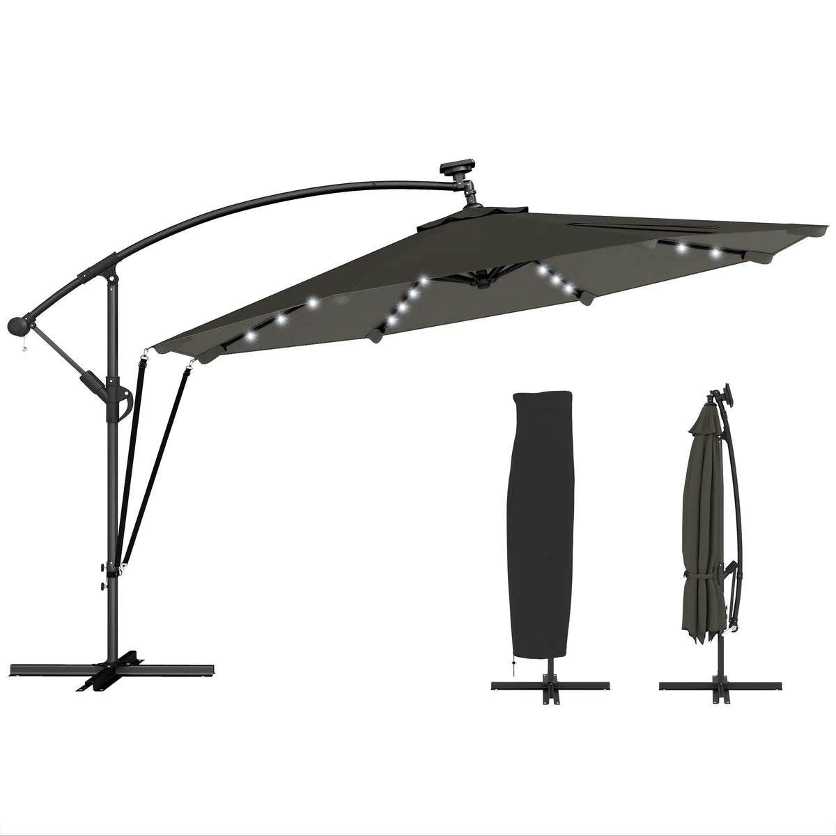 11.3 ft Cantilever Patio Umbrella, With Light And Cover, Dark Grey Offset Cantilever Umbrellas at Gallery Canada
