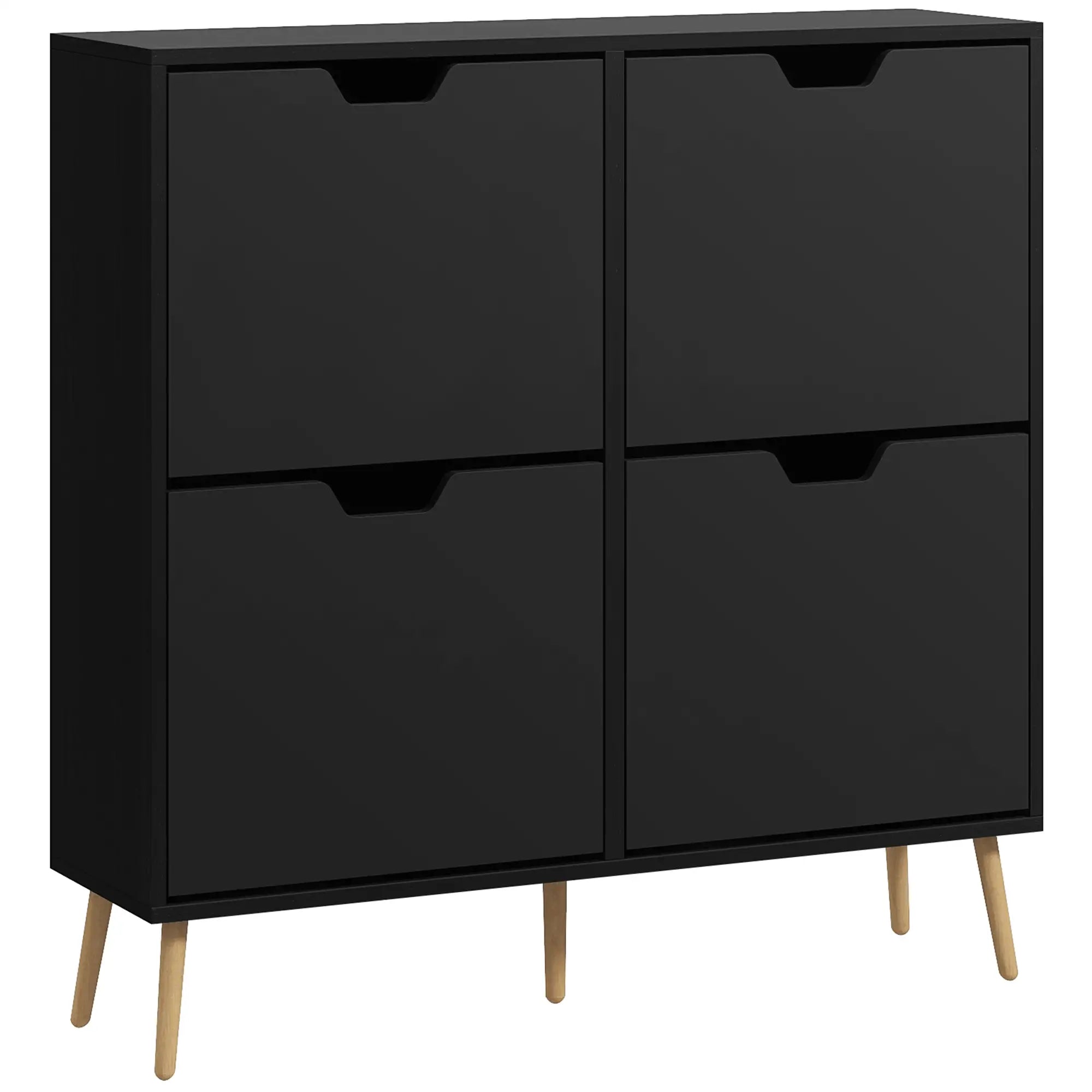 Shoe Storage Cabinet, 4 Flip Drawers, Adjustable Shelf, Holds 8-16 Pairs, Black Shoe Storage Cabinets & Racks at Gallery Canada
