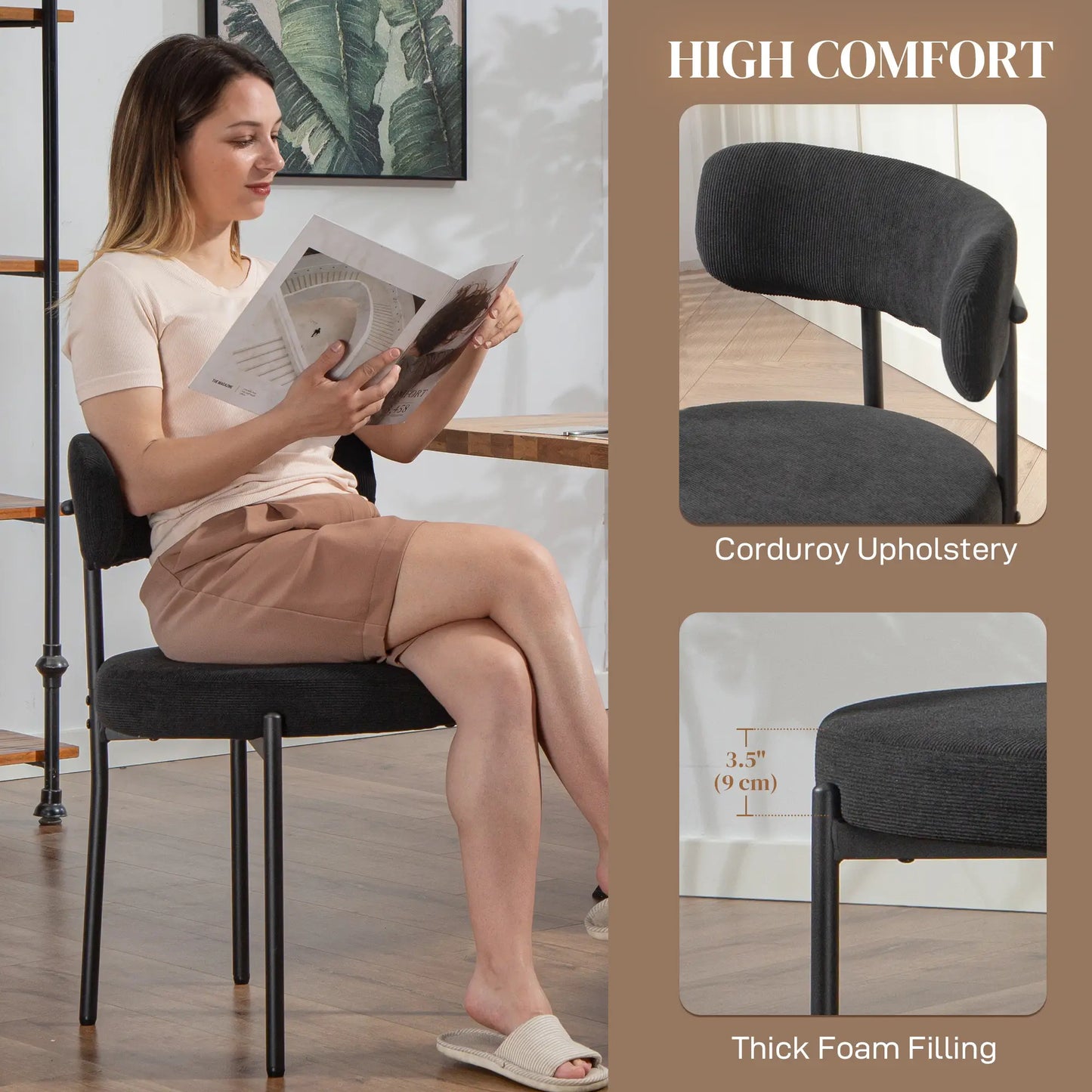 4 Kitchen Chairs, Modern Dining, Corduroy Upholstery, Steel Legs, Black Dining Chairs at Gallery Canada