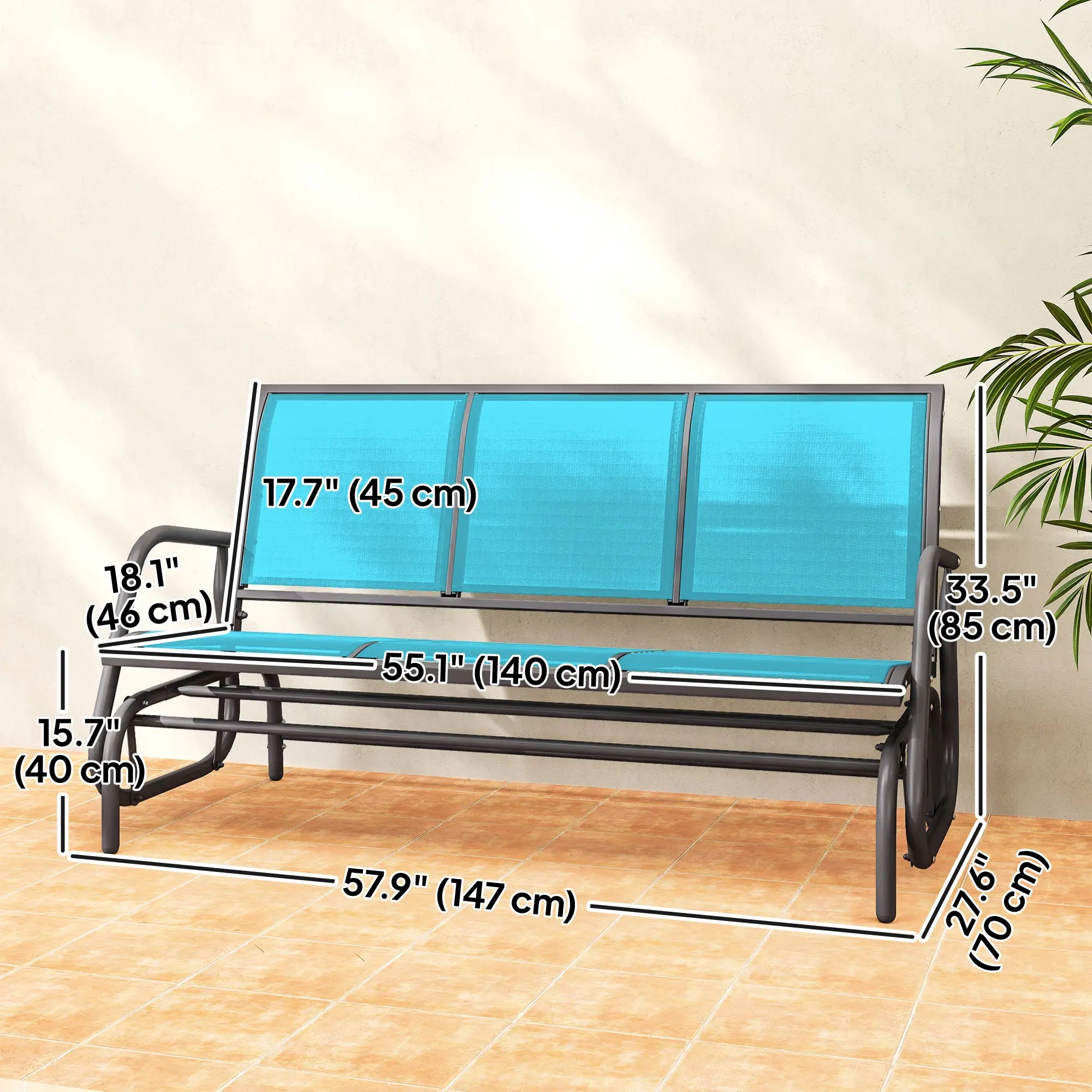 3-Seat Outdoor Glider Chair, Steel Frame, Sling Fabric, Blue Outdoor Gliders at Gallery Canada