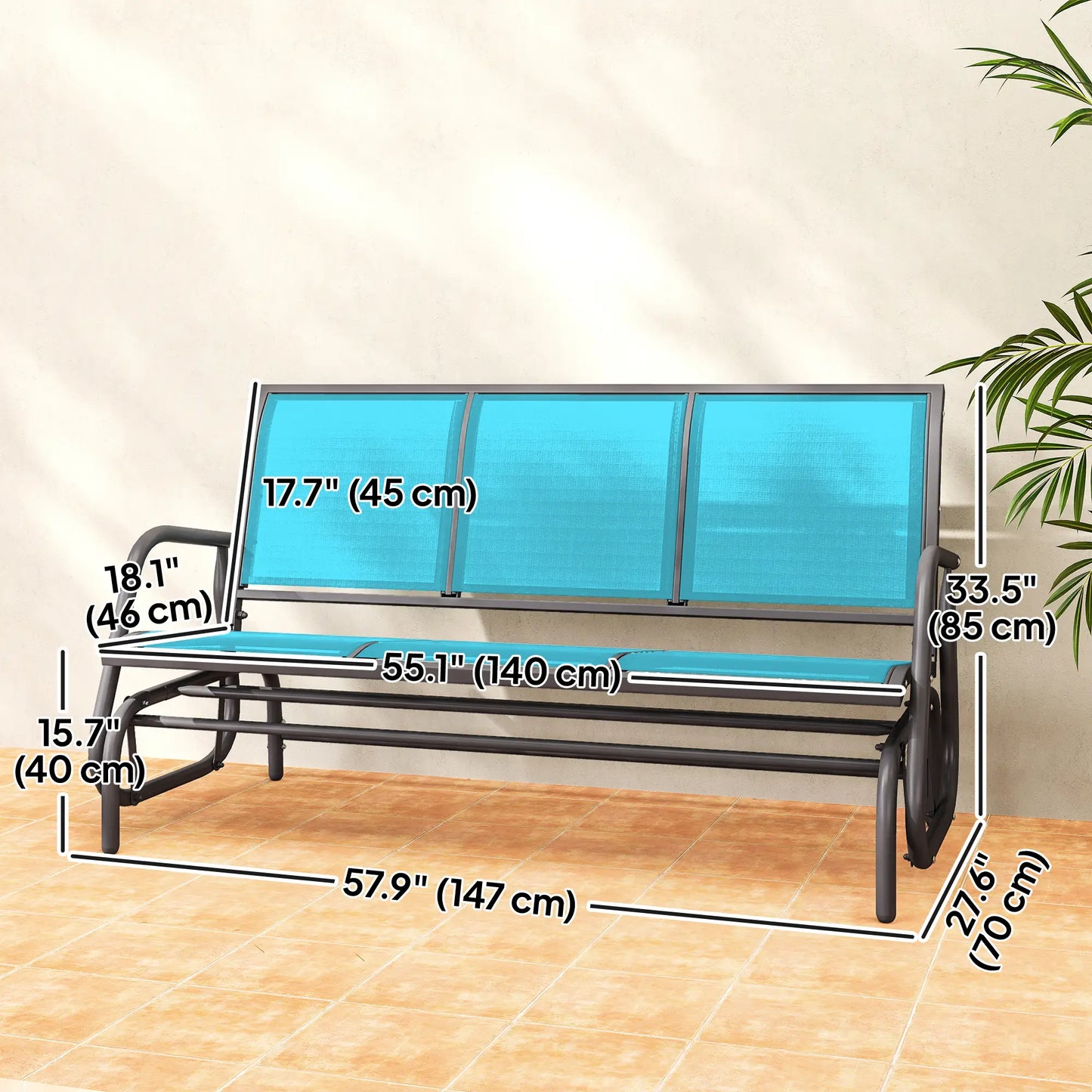 3-Seat Outdoor Glider Chair, Steel Frame, Sling Fabric, Blue Outdoor Gliders at Gallery Canada