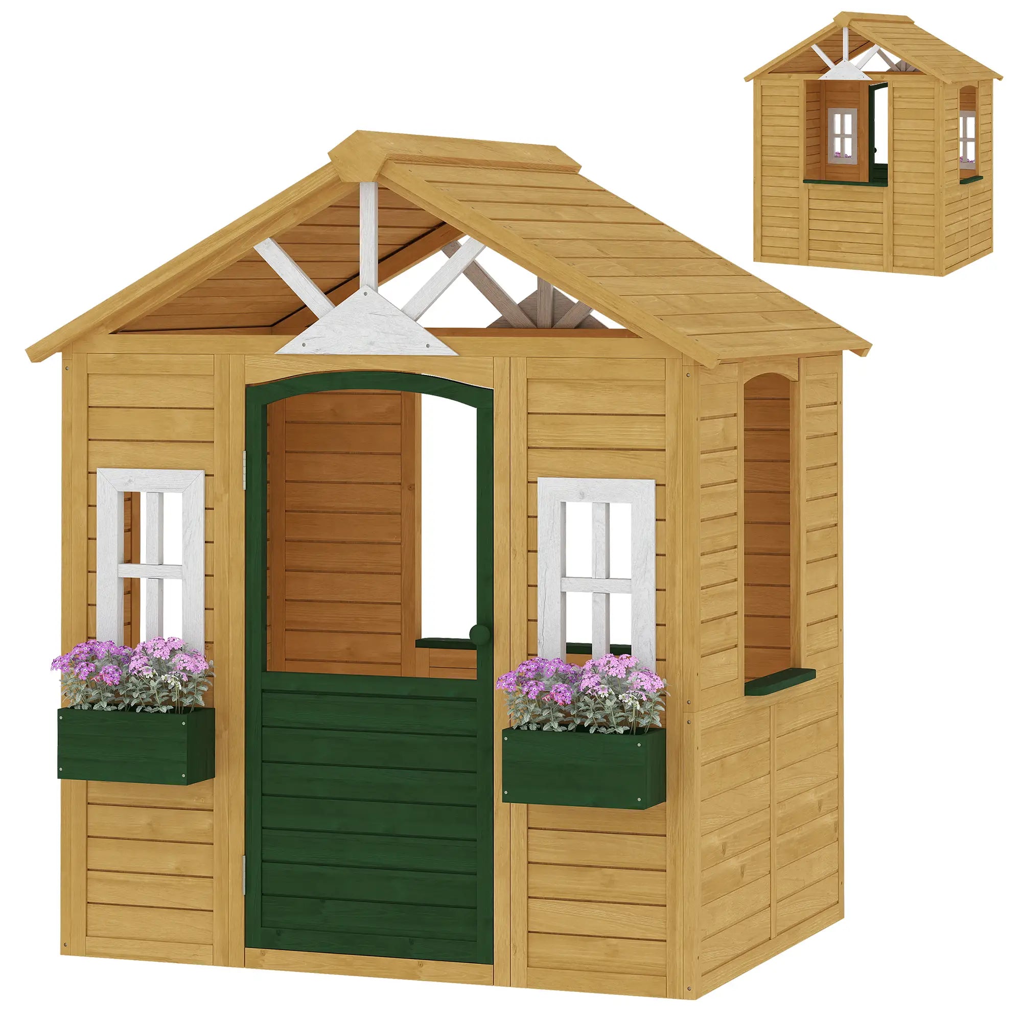 Wooden Kids Playhouse, Outdoor Garden, Indoor Playroom, Ages 3-8 Play Houses Brown at Gallery Canada