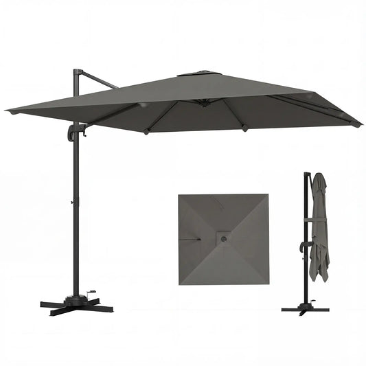 10 FT Square Patio Umbrella, Crank Handle, Cross Base, Tilt, 360° Rotation Offset Cantilever Umbrellas Dark Grey, Black Grey at Gallery Canada