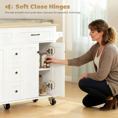 Kitchen Island Cart with Power Outlet, Drop Leaf, 55 Inch, White Kitchen Islands & Kitchen Carts at Gallery Canada