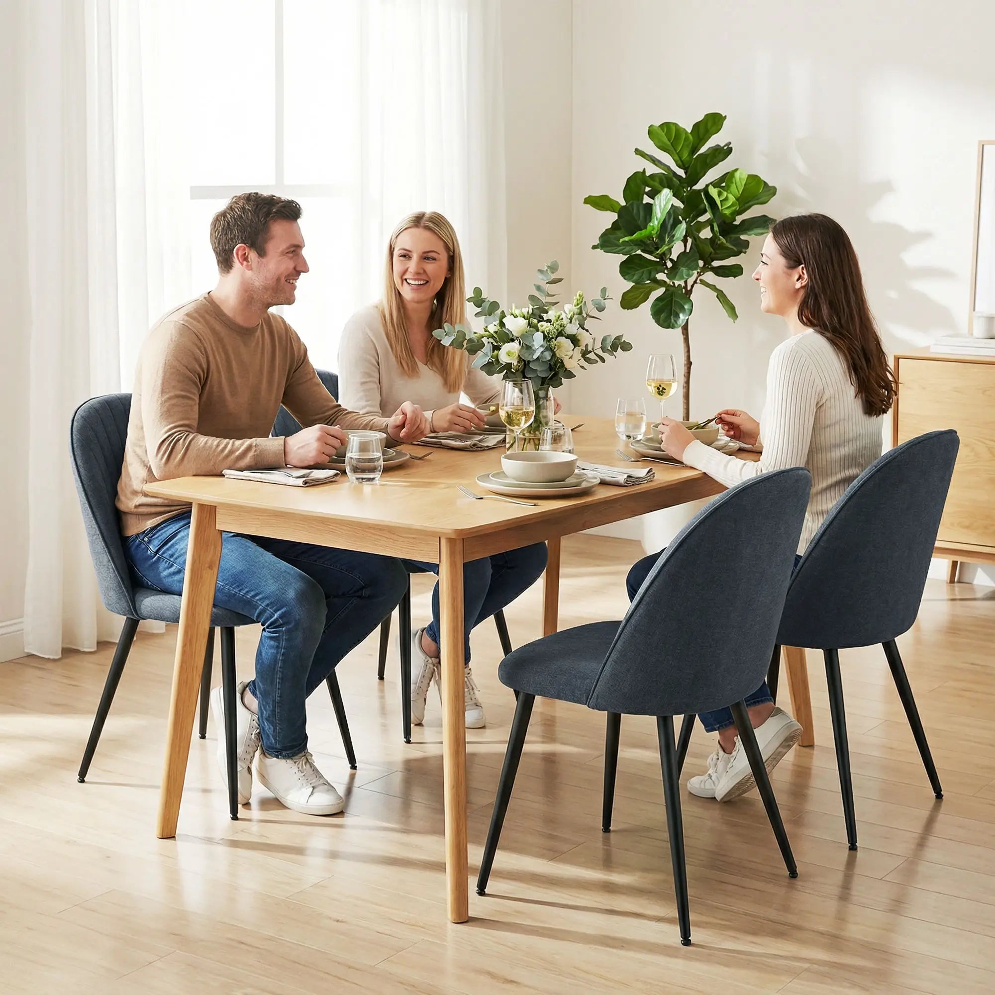 Modern Dining Chairs Set of 4, Velvet Upholstered, Steel Legs, Dark Grey Dining Chairs at Gallery Canada