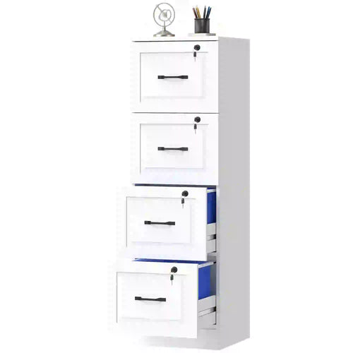 4 Drawer File Cabinet With Lock, Vertical Filing Cabinet, White