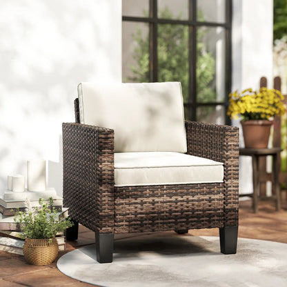 Single Wicker Patio Chair With Armrests, Cushions, Cream White Patio Chairs at Gallery Canada