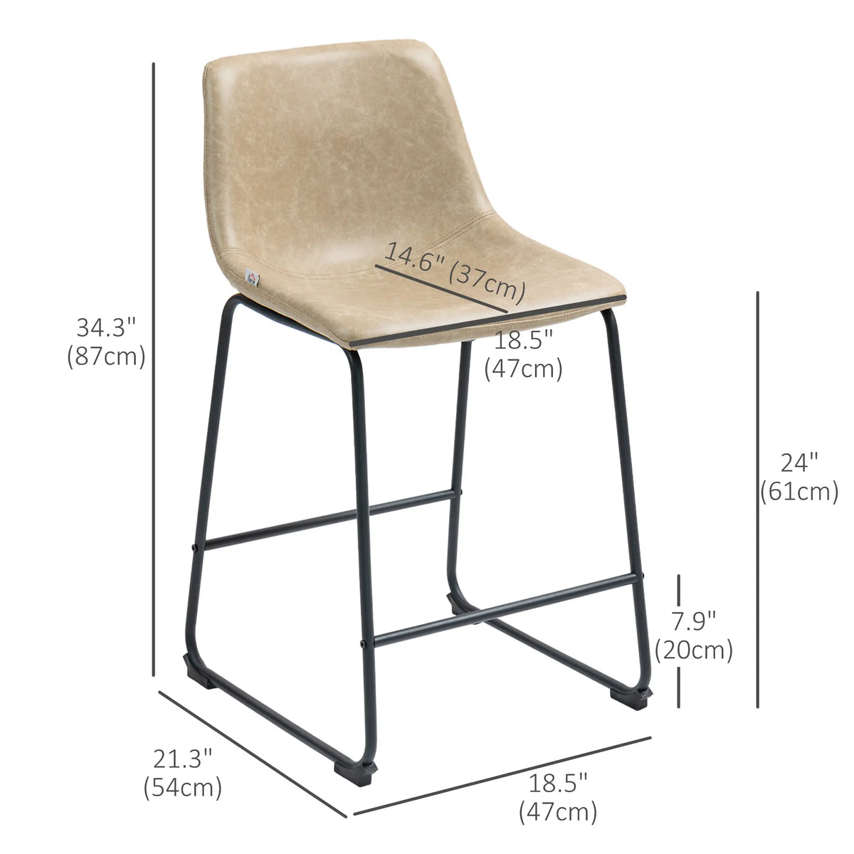 Vintage PU Leather Bar Stools Set of 2, Kitchen Stool with Footrest, Beige Bar Stools at Gallery Canada