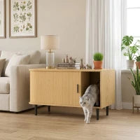 Cabinet pour litière de chat, porte coulissante, tapis de litière, table d'appoint