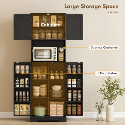 71.5" Tall Pantry Cabinet, Farmhouse Kitchen Storage, Adjustable Shelves, Black Kitchen Pantry Cabinets at Gallery Canada