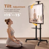 Support de télévision mobile roulant de 32 à 75 pouces, inclinaison, hauteur réglable, noir