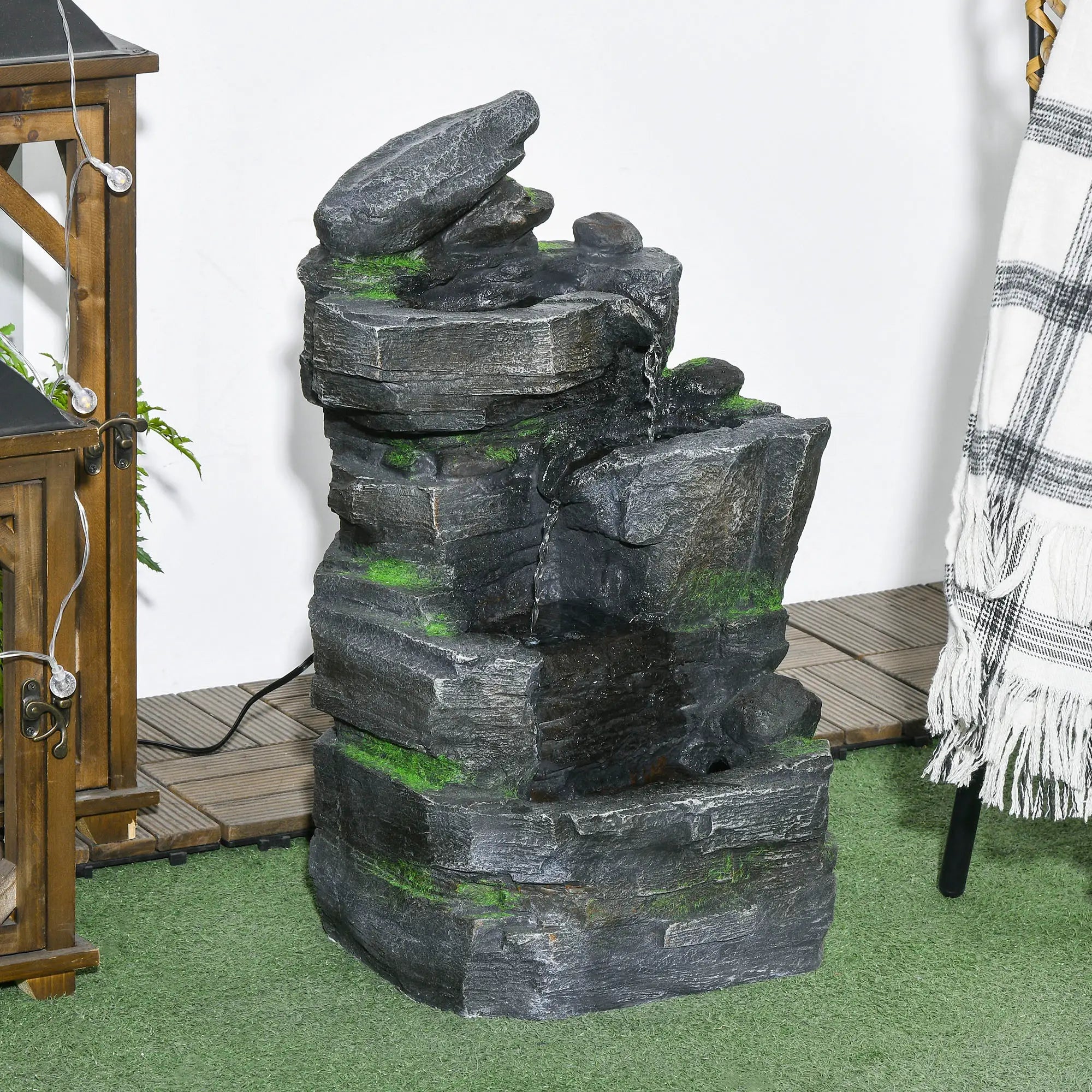 4-Tier Outdoor Water Fountain, LED Lights, Adjustable Flow, 22.4-inch Resin Water Fountains at Gallery Canada