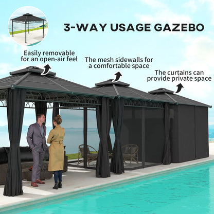 9' x 10' Hardtop Gazebo With Steel Frame, Nettings, Curtains, Black Gazebos at Gallery Canada
