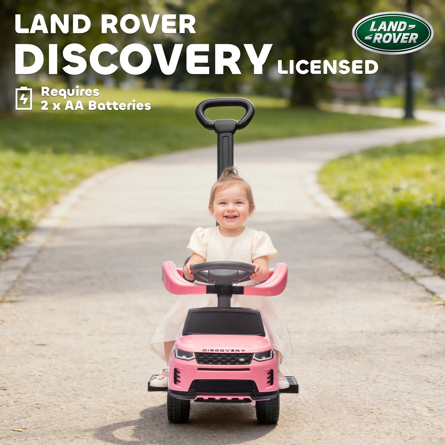 Land Rover Discovery 2-in-1 Ride On Push Car with Storage, Pink