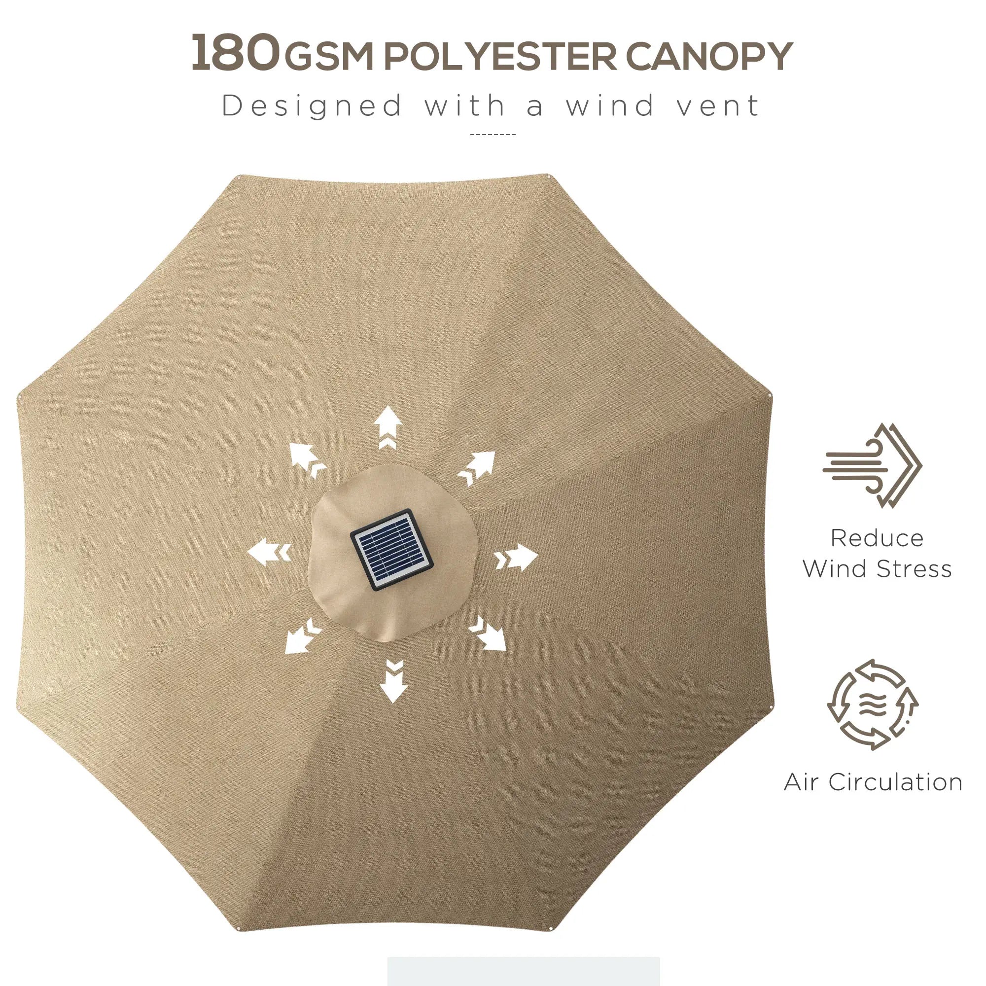 LED Patio Umbrella, Solar & USB Charging, 4 Lighting Modes, Khaki Sun Umbrellas at Gallery Canada