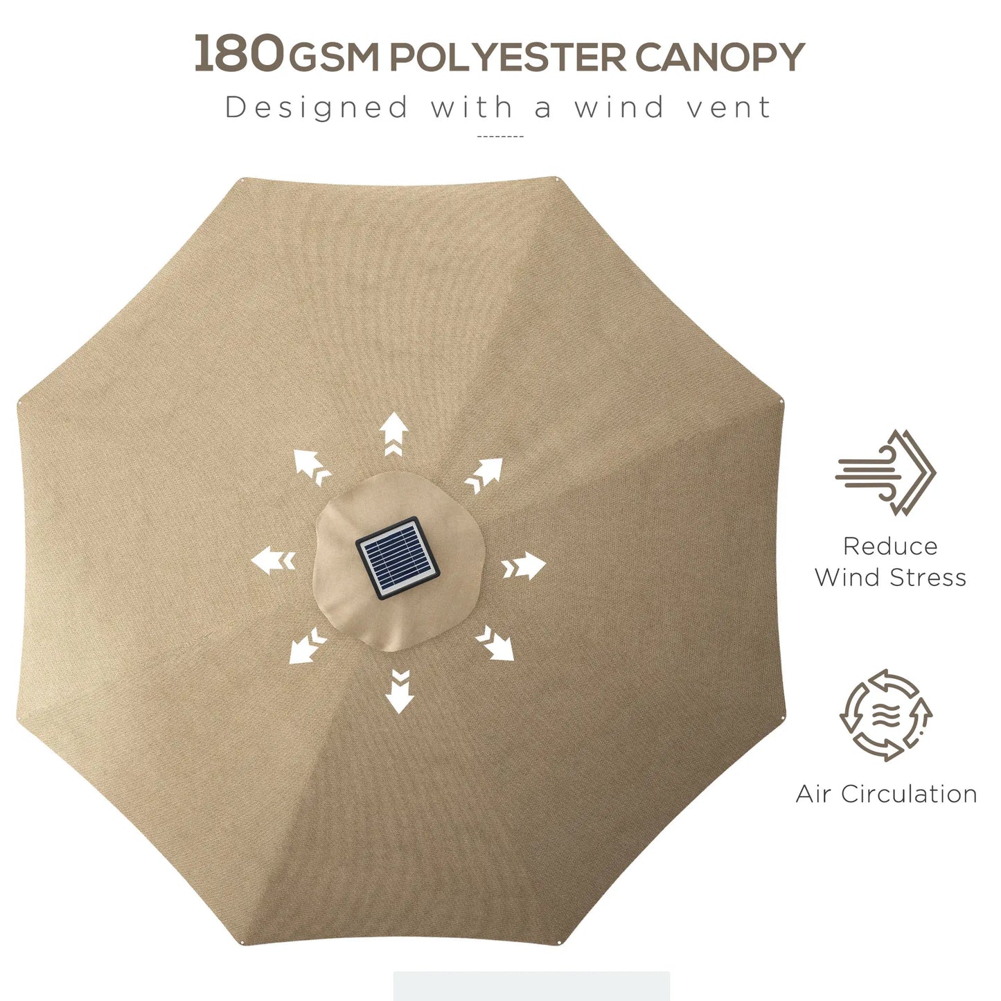 LED Patio Umbrella, Solar & USB Charging, 4 Lighting Modes, Khaki Sun Umbrellas at Gallery Canada