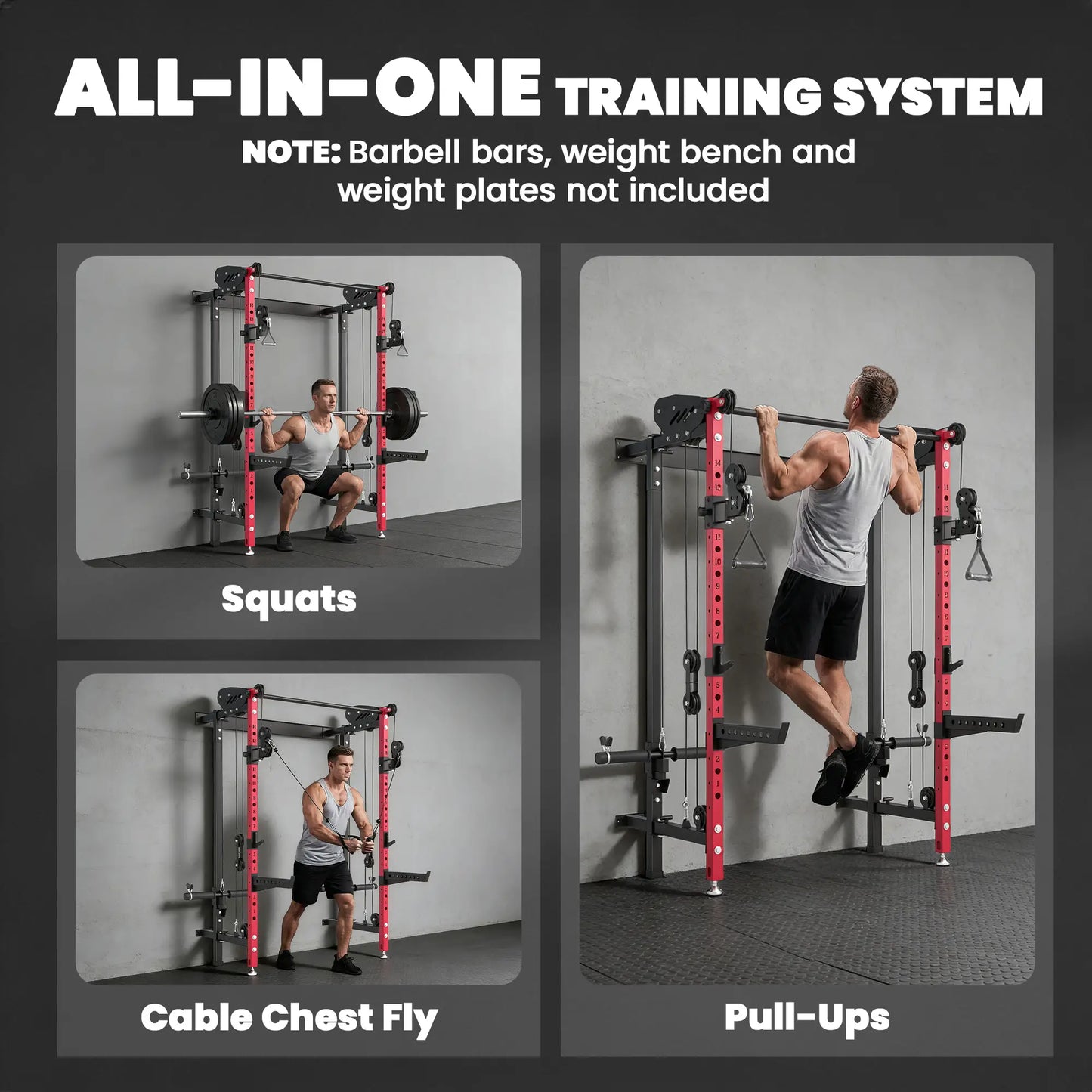 Foldable Power Cage With Pull-Up Bar, Cable Pulley System, 1540 Lbs