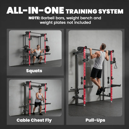 Foldable Power Cage With Pull-Up Bar, Cable Pulley System, 1540 Lbs