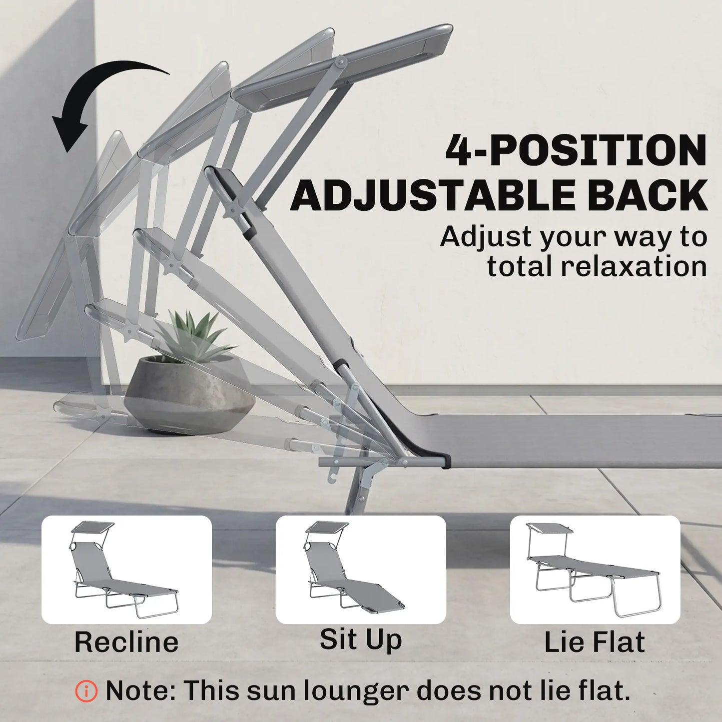Outdoor Lounge Chair, Adjustable Folding Chaise, Sun Shade, Light Grey Lounger Chairs at Gallery Canada