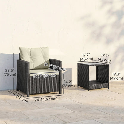 3 Piece Wicker Patio Set, 2-Tier Glass Top Table, Beige Bistro Sets at Gallery Canada